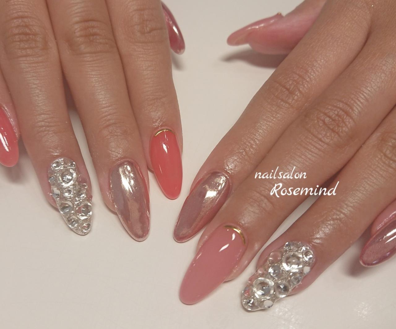 ミラーネイル ピンクネイル 冬ネイル ジェル ロングネイル キラキラネイル Nail Salon Rosemind