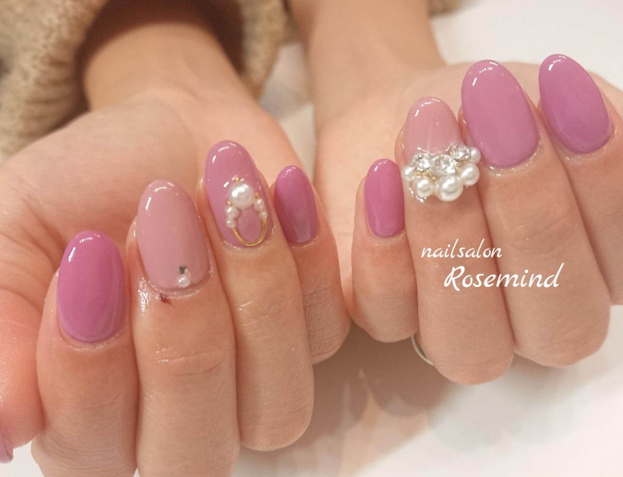 ショートネイル ピンクネイル ビジューネイル パールネイル 春ネイル2019 阿南市 ネイルサロン Nail Salon Rosemind