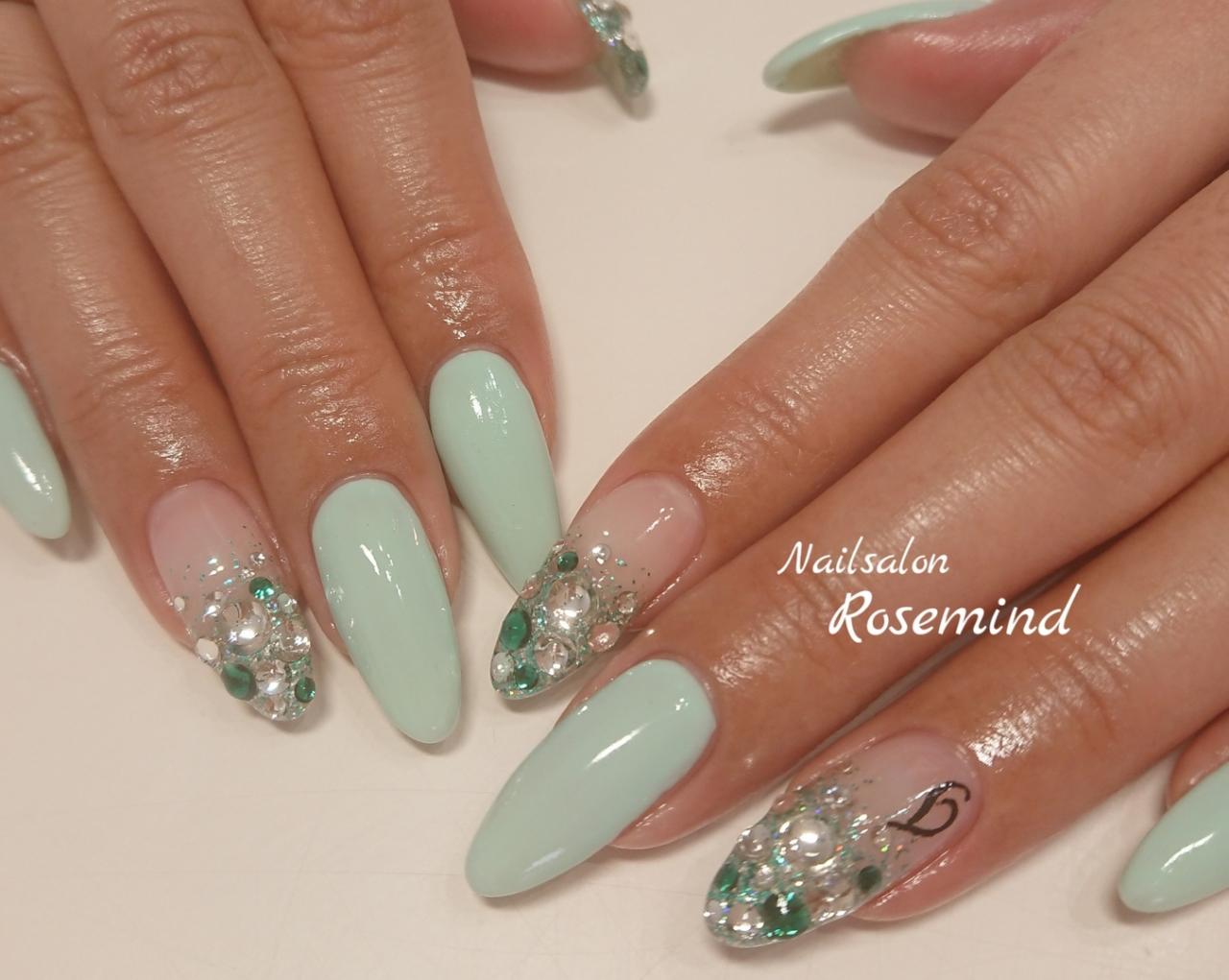 ジェルネイル2019 夏ネイル2019 ティファニーブルーネイル キラキラネイル ロングネイル 阿南市 ネイルサロン Nail Salon Rosemind