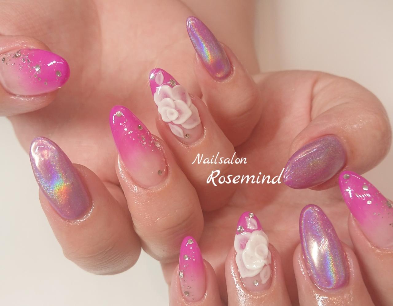 ジェルネイル19 夏ネイル ユニコーンネイル ピンクネイル 3dネイル 派手ネイル 阿南市 ネイルサロン Nail Salon Rosemind