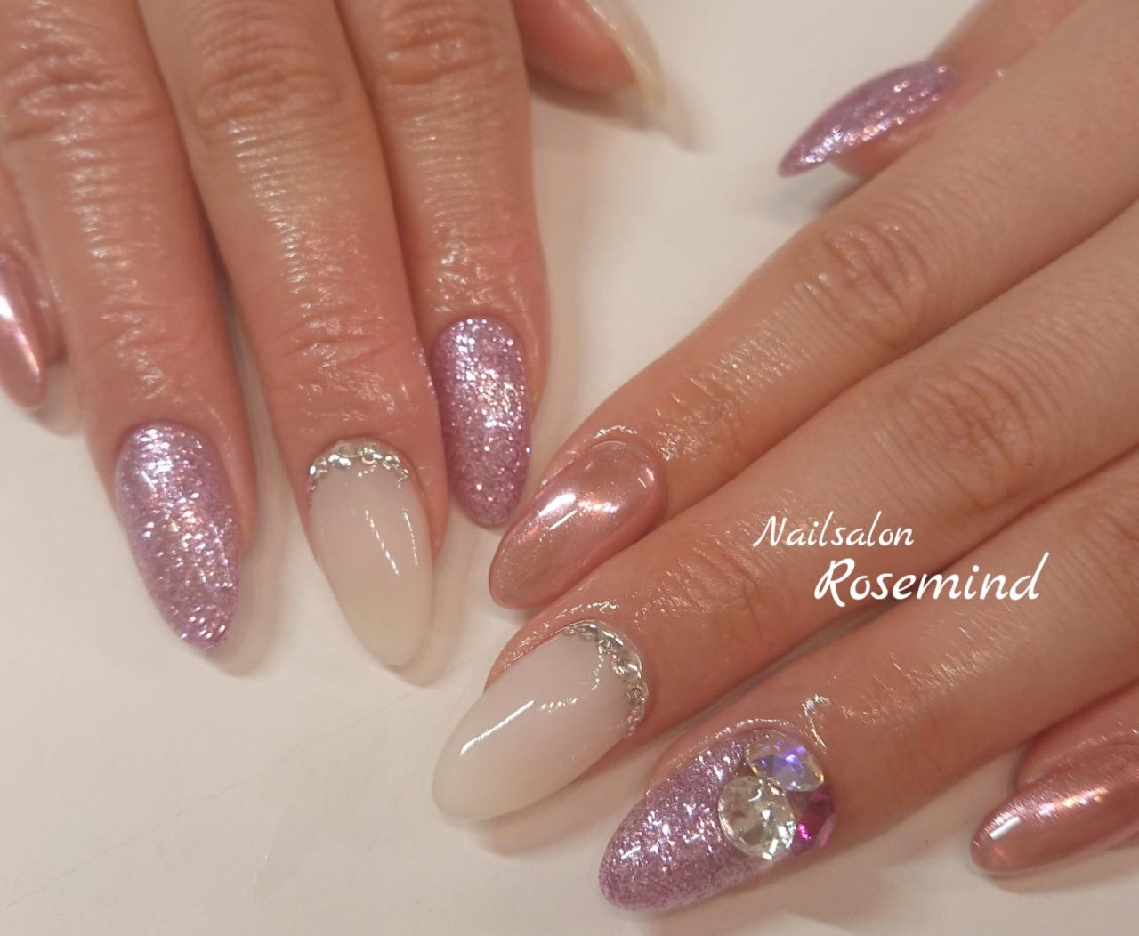 ジェルネイル19 夏ネイル ピンクネイル ラメ ミラーネイル 阿南市 ネイルサロン Nail Salon Rosemind