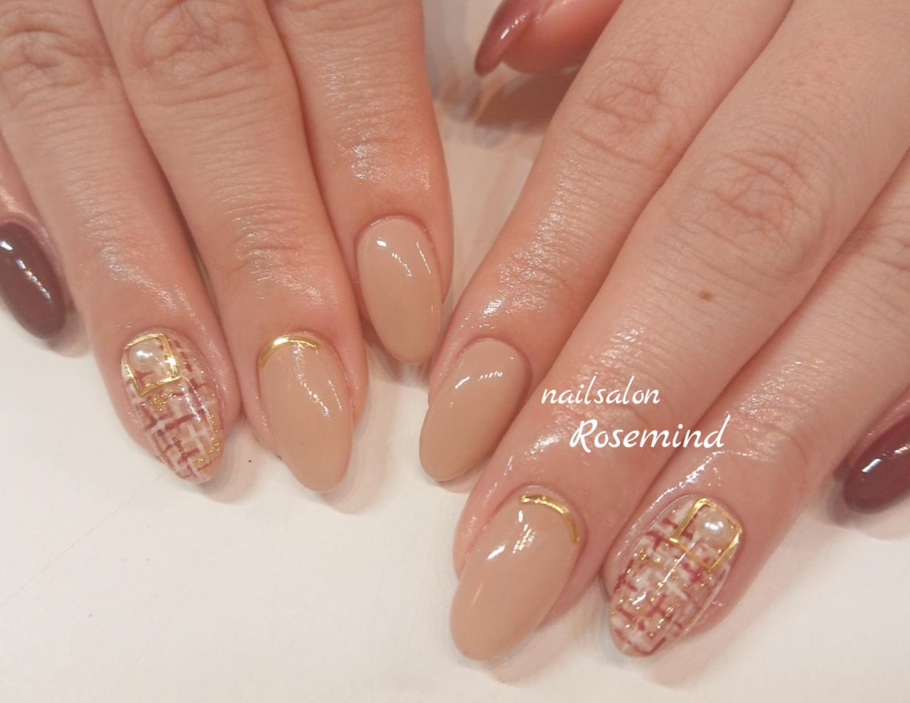 ツイード ジェル 冬ネイル 19 オフィスネイル シンプルネイル 阿南市 ネイルサロン Nail Salon Rosemind